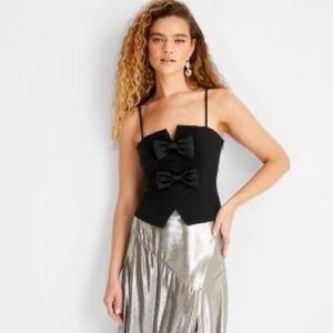 Women Elegant Black Bow Detail Top - S - Future Collective